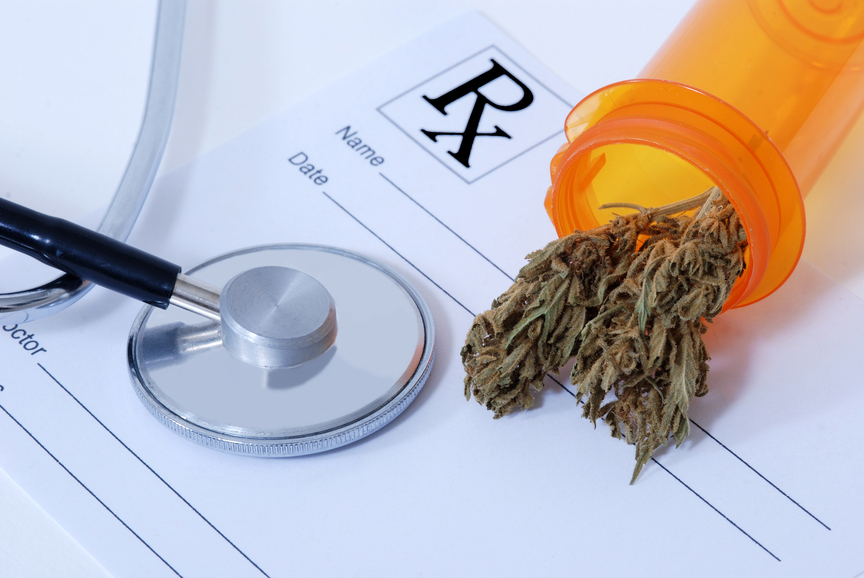 Medical Cannabis, RX pad, and Stethoscope