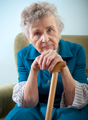 Elderly Woman Leaning on a Cane
